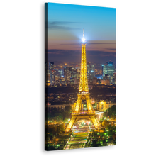 Load image into Gallery viewer, Eiffel Tower Canvas Art, Gold World Wonder Paris Vertical Canvas Print, Blue France City Skyline 1 Piece Wall Art
