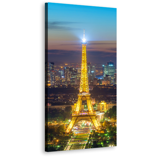 Eiffel Tower Canvas Art, Gold World Wonder Paris Vertical Canvas Print, Blue France City Skyline 1 Piece Wall Art