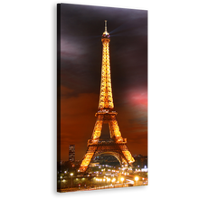 Load image into Gallery viewer, Eiffel Tower Canvas Print, Paris Red Sky City Night Vertical Canvas Artwork, Yellow Tower Lights Cityscape Canvas Wall Art
