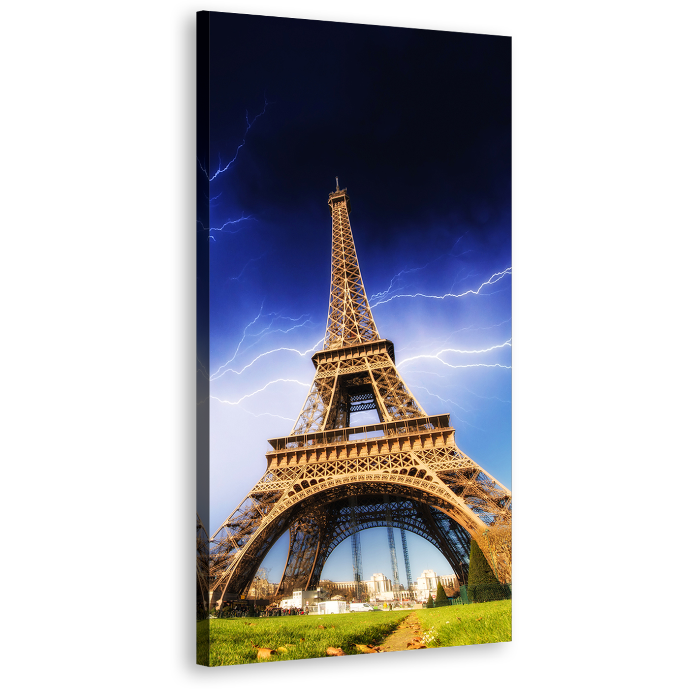 Eiffel Tower Canvas Print, Yellow Paris France Skyline 1 Piece Vertical Canvas Art, Amazing Blue Thunder Storm Wall Art