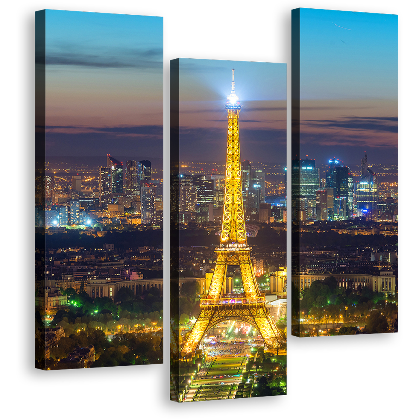 Eiffel Tower Wall Art, Blue France City Skyline 3 Piece Multi Canvas, Gold World Wonder Paris Canvas Print