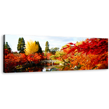 Load image into Gallery viewer, Eikando Temple Canvas Wall Art, Red Fall Foliage Hojo Pond Panoramic Canvas, Beautiful Blossom Kyoto Japan Canvas Print, Autumn Illumination Blue Sky Canvas Artwork
