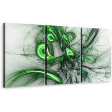 Load image into Gallery viewer, Electric Fractals Canvas Wall Art, White Abstract Design Multi Canvas, Green Bright Abstract Patterns 3 Piece Canvas Print
