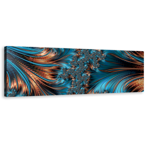 Elegant Abstract Canvas Print, Blue Abstract Fractal Texture Panorama Canvas Wall Art, Brown Abstract Fantasy Art Wide Canvas