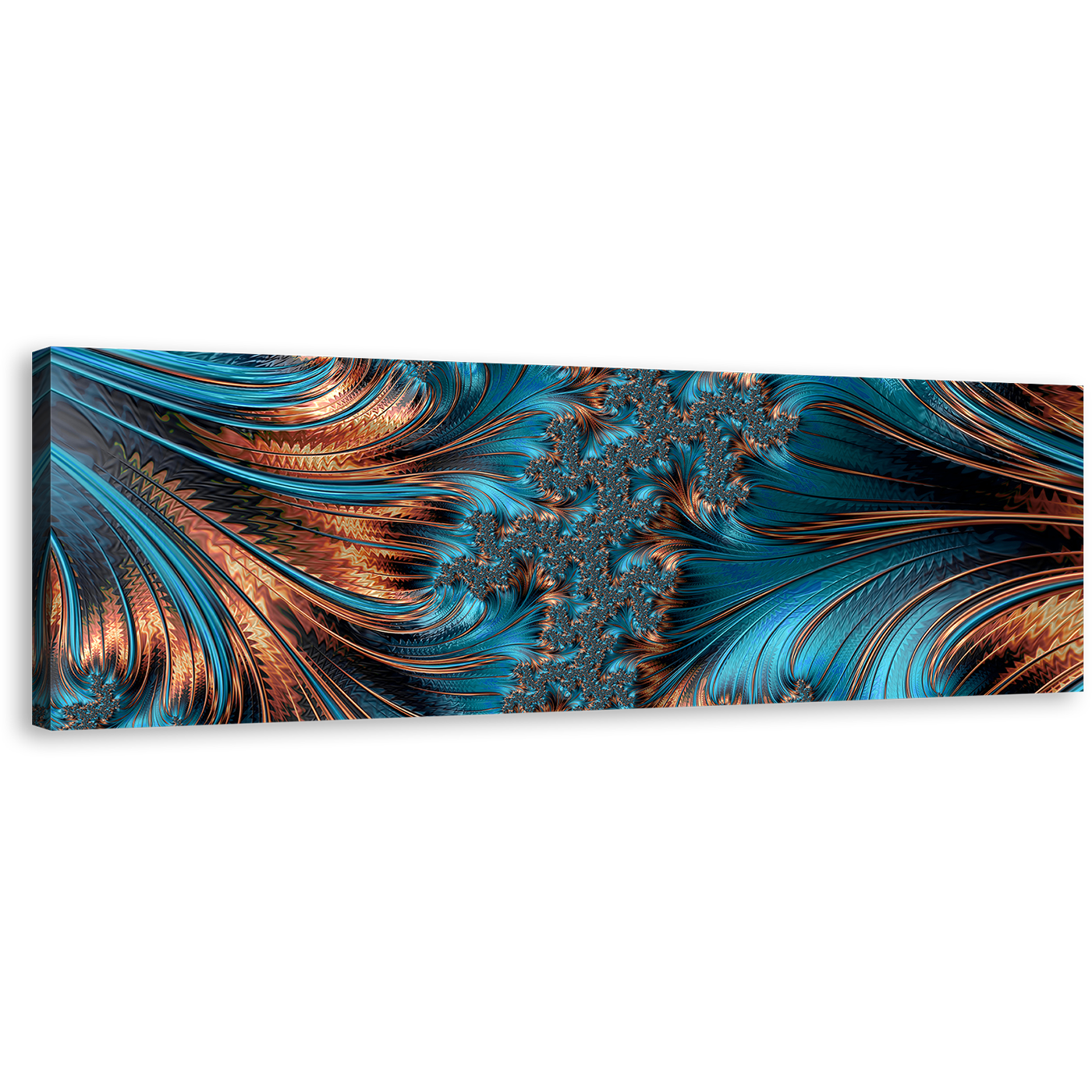 Elegant Abstract Canvas Print, Blue Abstract Fractal Texture Panorama Canvas Wall Art, Brown Abstract Fantasy Art Wide Canvas