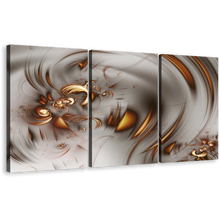 Load image into Gallery viewer, Elegant Abstract Canvas Print, Brown Abstract Graphic Fractal Illustration 3 Piece Canvas Wall Art, Grey Abstract Fractal Multi Canvas Artwork
