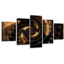 Load image into Gallery viewer, Elegant Abstract Canvas Wall Art, Black Brown Abstract Fractal Multiple Canvas, Abstract Infinity Swirl 5 Piece Canvas Print
