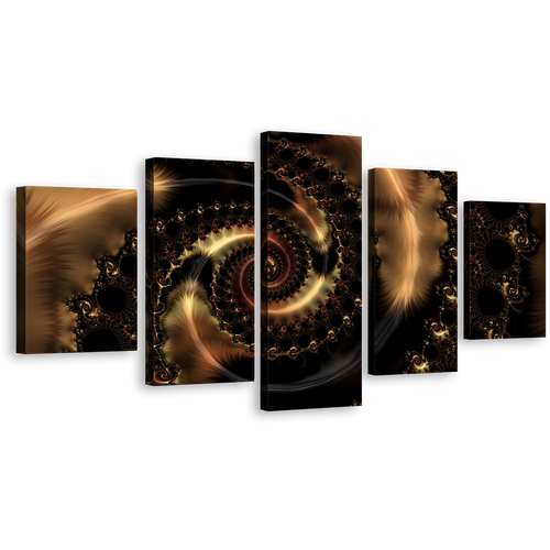 Elegant Abstract Canvas Wall Art, Black Brown Abstract Fractal Multiple Canvas, Abstract Infinity Swirl 5 Piece Canvas Print