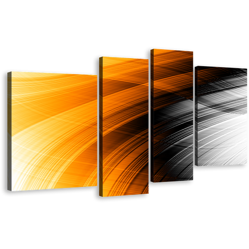 Elegant Abstract Canvas Wall Art, Black Fancy Abstract 4 Piece Canvas Set, Orange Abstract Stripe Pattern Canvas Print