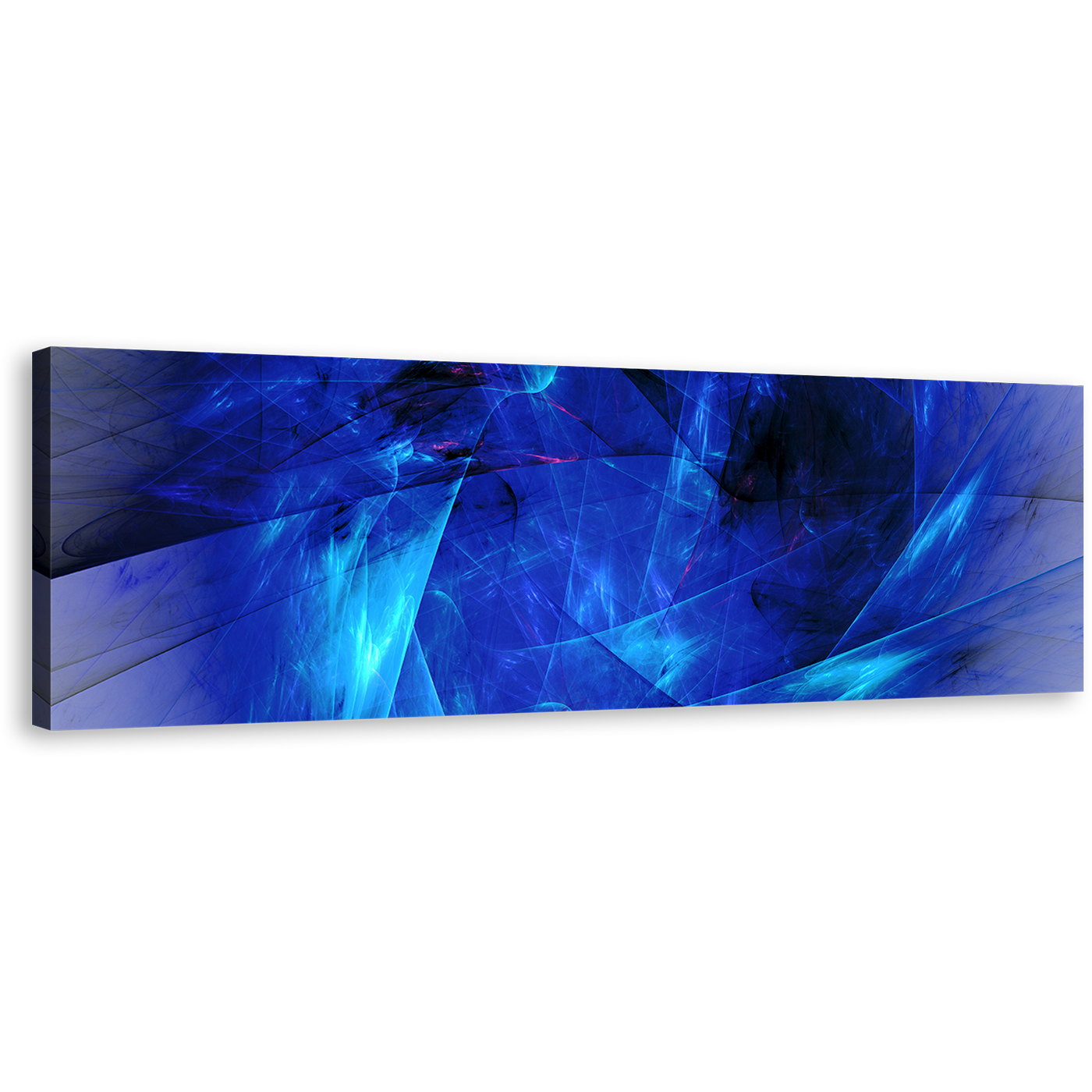 Elegant Abstract Canvas Wall Art, Blue Fractal Abstract Design 1 Piece Canvas, Black Abstract Digital Artwork