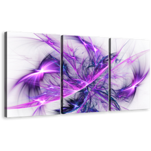 Load image into Gallery viewer, Elegant Abstract Canvas Wall Art, Blue Purple Bright Abstract 3 Piece Canvas Print, 3D Modern Abstract Fractal Triptych Multi Canvas
