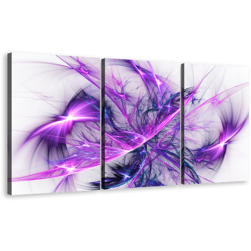 Elegant Abstract Canvas Wall Art, Blue Purple Bright Abstract 3 Piece Canvas Print, 3D Modern Abstract Fractal Triptych Multi Canvas