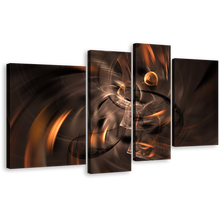 Load image into Gallery viewer, Elegant Abstract Canvas Wall Art, Brown Beautiful 3D Abstract  Fractal Canvas Set, Orange Black Artistic Abstract 4 Piece Canvas, Abstract Art Print
