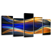 Load image into Gallery viewer, Elegant Abstract Canvas Wall Art, Dynamic Abstract Energy 5 Piece Canvas, Orange Blue Bright Abstract Graphic Canvas Print
