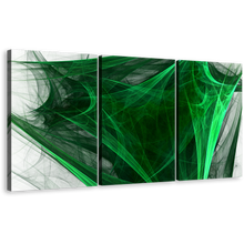 Load image into Gallery viewer, Elegant Abstract Canvas Wall Art, Green Bright Abstract Fractal 3 Piece Canvas Print, Black Abstract Digital Artwork Canvas Set
