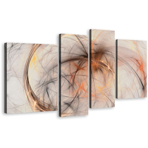 Elegant Abstract Canvas Wall Art, White Abstract Fractal 4 Piece Canvas Print, Contemporary Orange Modern Abstract Multiple Canvas