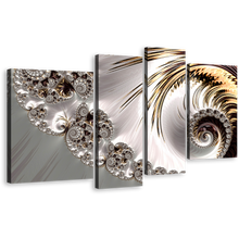 Load image into Gallery viewer, Elegant Abstract Canvas Wall Art, White Digital Abstract Art Canvas Set, Infinity Fractal Abstract Canvas Print, Grey Abstract Swirl 4 Piece Canvas
