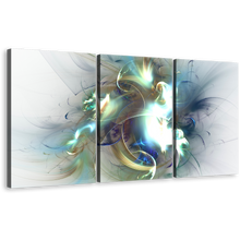 Load image into Gallery viewer, Elegant Abstract Canvas Wall Art, White Green Abstract Fractal Glow 3 Piece Canvas Print, Modern Abstract Triptych Multi Canvas Artwork
