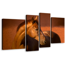 Load image into Gallery viewer, Elegant Horse Canvas Print, Horse in Orange Field Canvas Set, Brown Stallion Horse 4 Piece Canvas Wall Art
