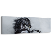 Load image into Gallery viewer, Elegant Horse Canvas Wall Art, Black Horse Side Portrait 1 Piece Canvas Print, Grey Shinny Horse Canvas Artwork
