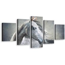 Load image into Gallery viewer, Elegant Horse Canvas Wall Art, Horse Portrait 5 Piece Canvas Print, White Grey Horse Close Up Multiple Canvas
