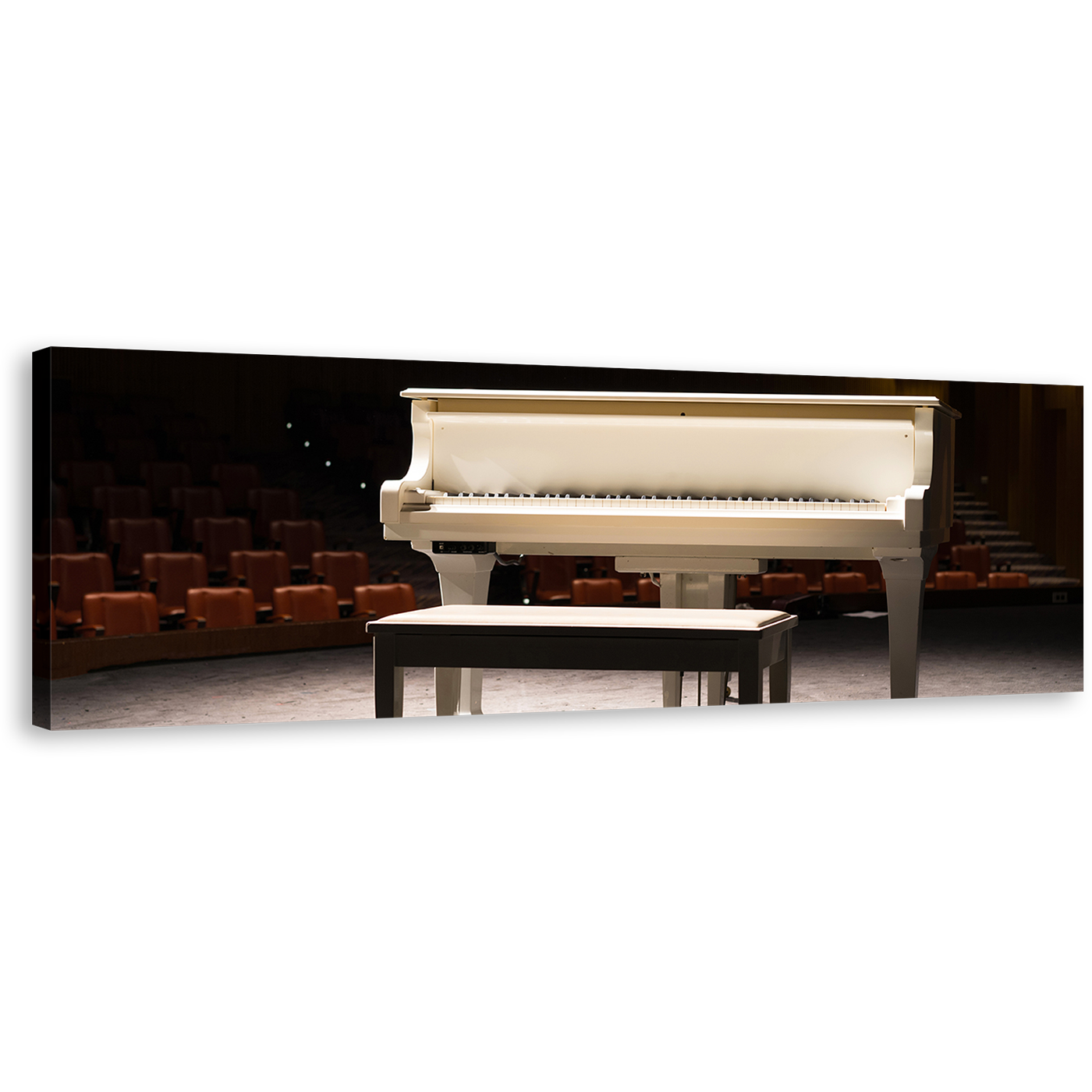 Elegant Piano Canvas Wall Art, Grand White Piano 1 Piece Wide Canvas, Brown Chairs Piano Concert Canvas Print