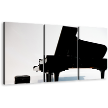 Load image into Gallery viewer, Elegant Piano Canvas Wall Art, White Abstract Classical Piano Canvas Print, Black Grand Piano 3 Piece Canvas Set
