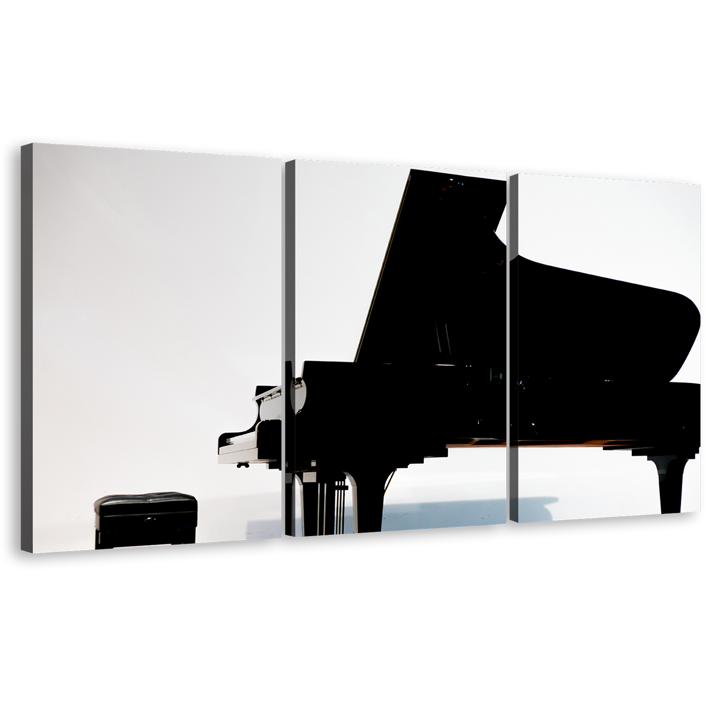 Elegant Piano Canvas Wall Art, White Abstract Classical Piano Canvas Print, Black Grand Piano 3 Piece Canvas Set