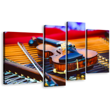 Load image into Gallery viewer, Elegant Violin Canvas Wall Art, Colorful Violin Instrument 4 Piece Canvas Print, Musical Violin Close Up Canvas Set
