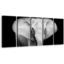 Load image into Gallery viewer, Elephant Animal Canvas Wall Art, Grey Elephant Art Print, Elephant Black and White 5 Piece Canvas Set, Elephant Front Multiple Canvas
