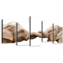 Load image into Gallery viewer, Elephant Couple Canvas Wall Art, Elephant Kissing Canvas Print, Grey Elephant Profile 5 Piece Multiple Canvas
