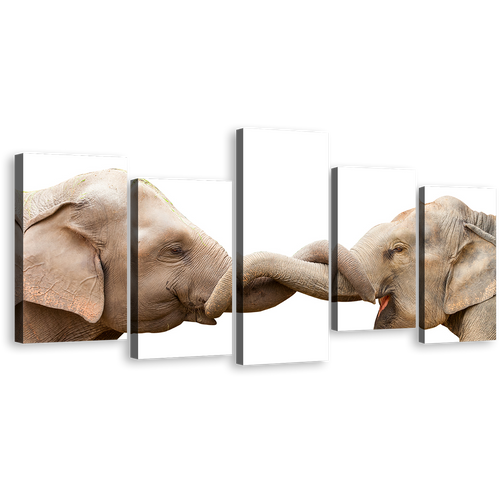 Elephant Couple Canvas Wall Art, Elephant Kissing Canvas Print, Grey Elephant Profile 5 Piece Multiple Canvas