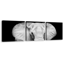 Load image into Gallery viewer, Elephant Front Canvas Print, Elephant Black and White 3 Piece Multi Canvas Artwork, Grey Isolated Elephant Canvas Wall Art
