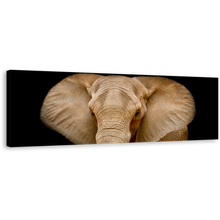 Load image into Gallery viewer, Elephant Front Canvas Wall Art, Black Background Isolated Elephant 1 Piece Canvas, Brown Elephant Close Up Canvas Print
