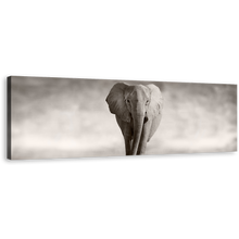 Load image into Gallery viewer, Elephant Front Canvas Wall Art, Elephant Black and White 1 Piece Canvas Print, Grey Elephant Portrait Canvas Artwork
