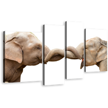 Load image into Gallery viewer, Elephant Hug Canvas Print, Elephant Couple 4 Piece Canvas Wall Art, Grey Brown Elephant Love Multiple Canvas
