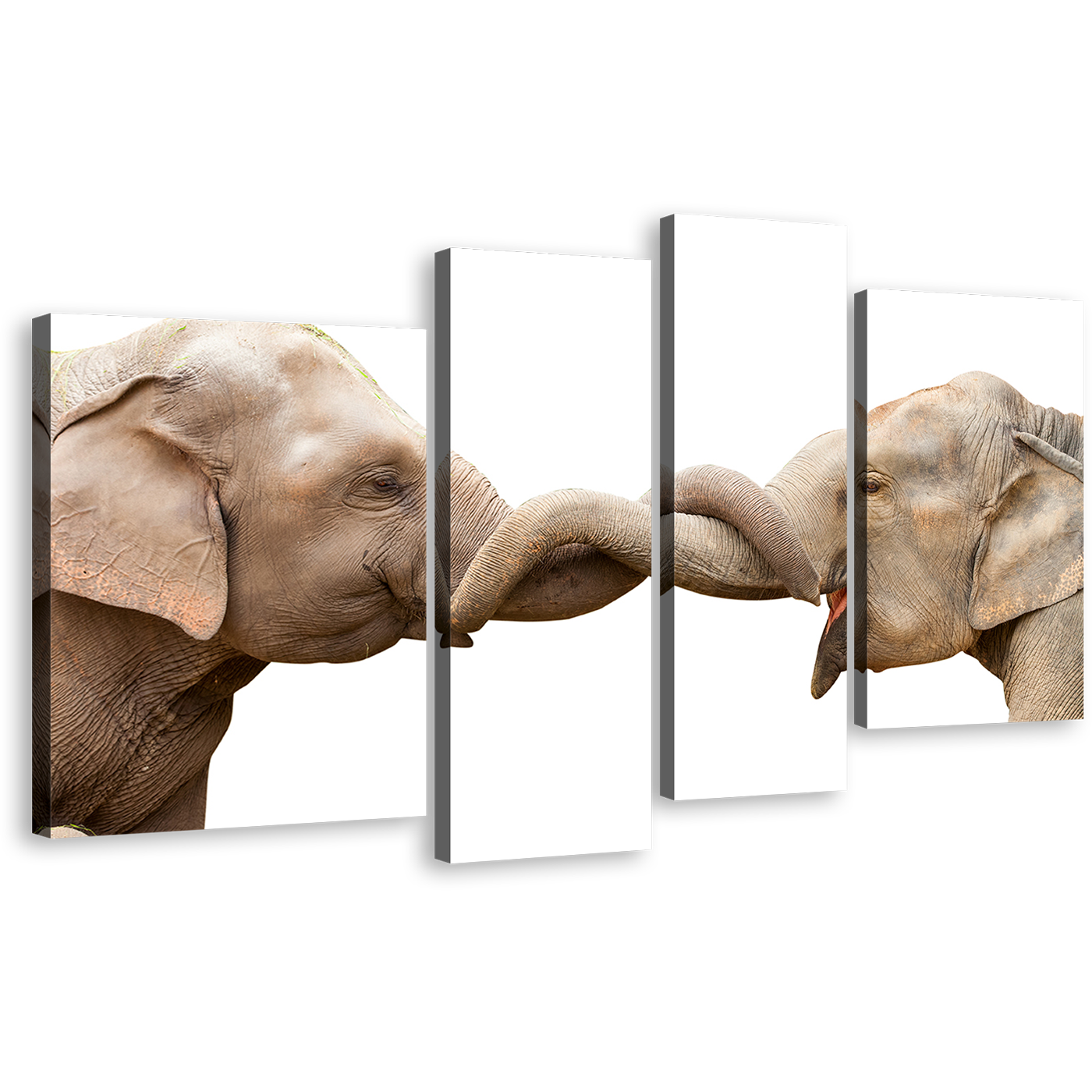 Elephant Hug Canvas Print, Elephant Couple 4 Piece Canvas Wall Art, Grey Brown Elephant Love Multiple Canvas