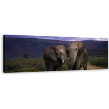 Load image into Gallery viewer, Elephant Hug Wall Art, Grey Elephant Love Panoramic Canvas Print, Animal in Green Nature Canvas Art
