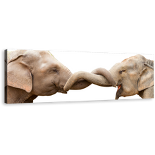 Load image into Gallery viewer, Elephant Kissing Canvas Wall Art, Grey Brown Elephants Love Canvas Artwork, Elephant Couple 1 Piece Canvas Print
