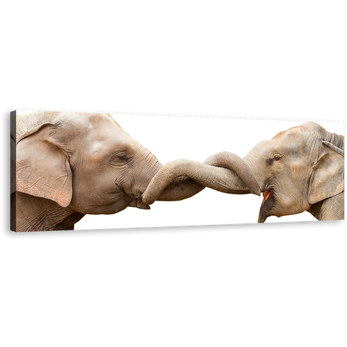 Elephant Kissing Canvas Wall Art, Grey Brown Elephants Love Canvas Artwork, Elephant Couple 1 Piece Canvas Print