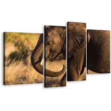 Load image into Gallery viewer, Elephant Landscape Canvas Wall Art, Elephant Green Scenery 4 Piece Canvas Print, Brown Elephant Smiling Canvas Set
