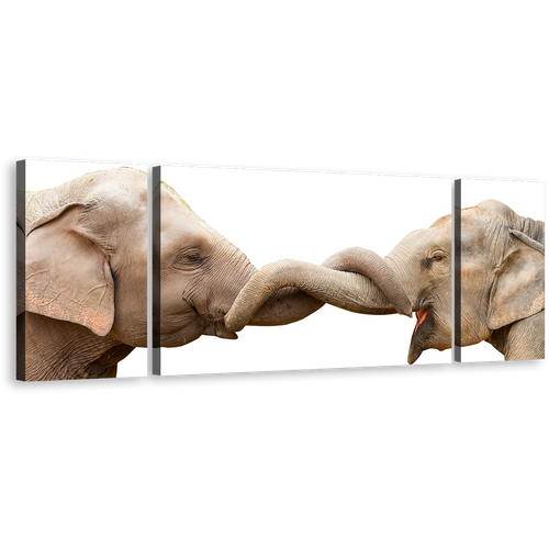 Elephant Love Canvas Wall Art, Grey Brown Elephant Profile 3 Piece Canvas Set, Elephant Hug Canvas Print