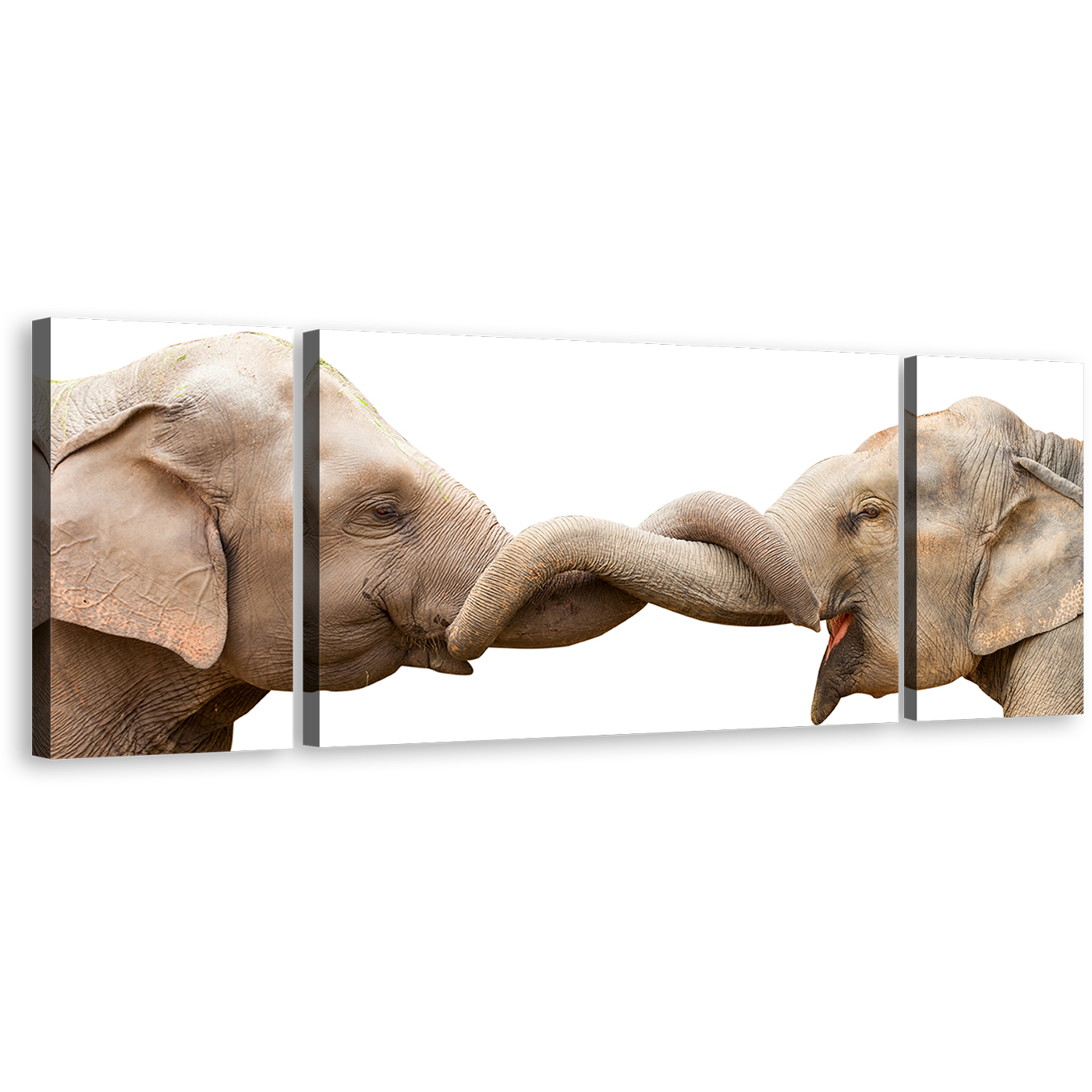 Elephant Love Canvas Wall Art, Grey Brown Elephant Profile 3 Piece Canvas Set, Elephant Hug Canvas Print