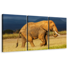 Load image into Gallery viewer, Elephant Profile Canvas Wall Art, Elephant Animal 3 Piece Canvas Print, Orange Grey African Elephant Triptych Canvas Set
