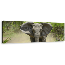 Load image into Gallery viewer, Elephant Running Canvas Wall Art, Grey Elephant Walking 1 Piece Canvas, Green Forest Elephant Canvas Print
