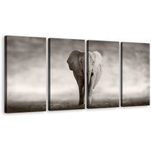 Load image into Gallery viewer, Elephant Walking Canvas Wall Art, Isolated Elephant Black and White Canvas Print, Grey Elephant Animal 4 Piece Canvas Set
