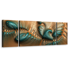 Load image into Gallery viewer, Embossed Abstract Canvas Wall Art, Brown 3 Piece Canvas, Modern Brown Green Multi Canvas Artwork, Triptych Green Fractal on Leather Canvas Print
