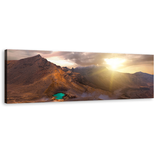 Emerald Lakes Canvas Print, Tongariro National Park Wide Canvas, Tongariro Alpine Crossing Mountain Panoramic Canvas, Yellow New Zealand Sunrise Canvas Wall Art