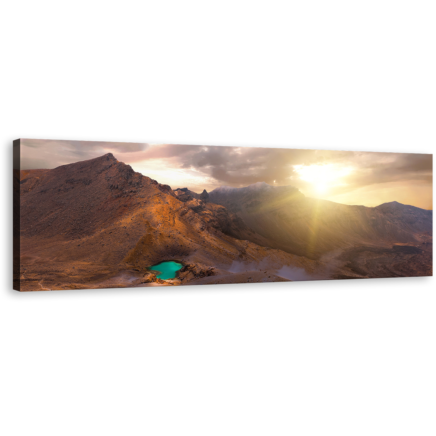 Emerald Lakes Canvas Print, Tongariro National Park Wide Canvas, Tongariro Alpine Crossing Mountain Panoramic Canvas, Yellow New Zealand Sunrise Canvas Wall Art