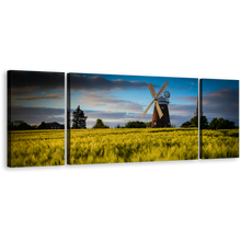 Load image into Gallery viewer, English Windmill Wall Art, Green Field Trees Scenery 3 Piece Canvas Set, Cloudy Blue Sky Old Windmill Canvas Print
